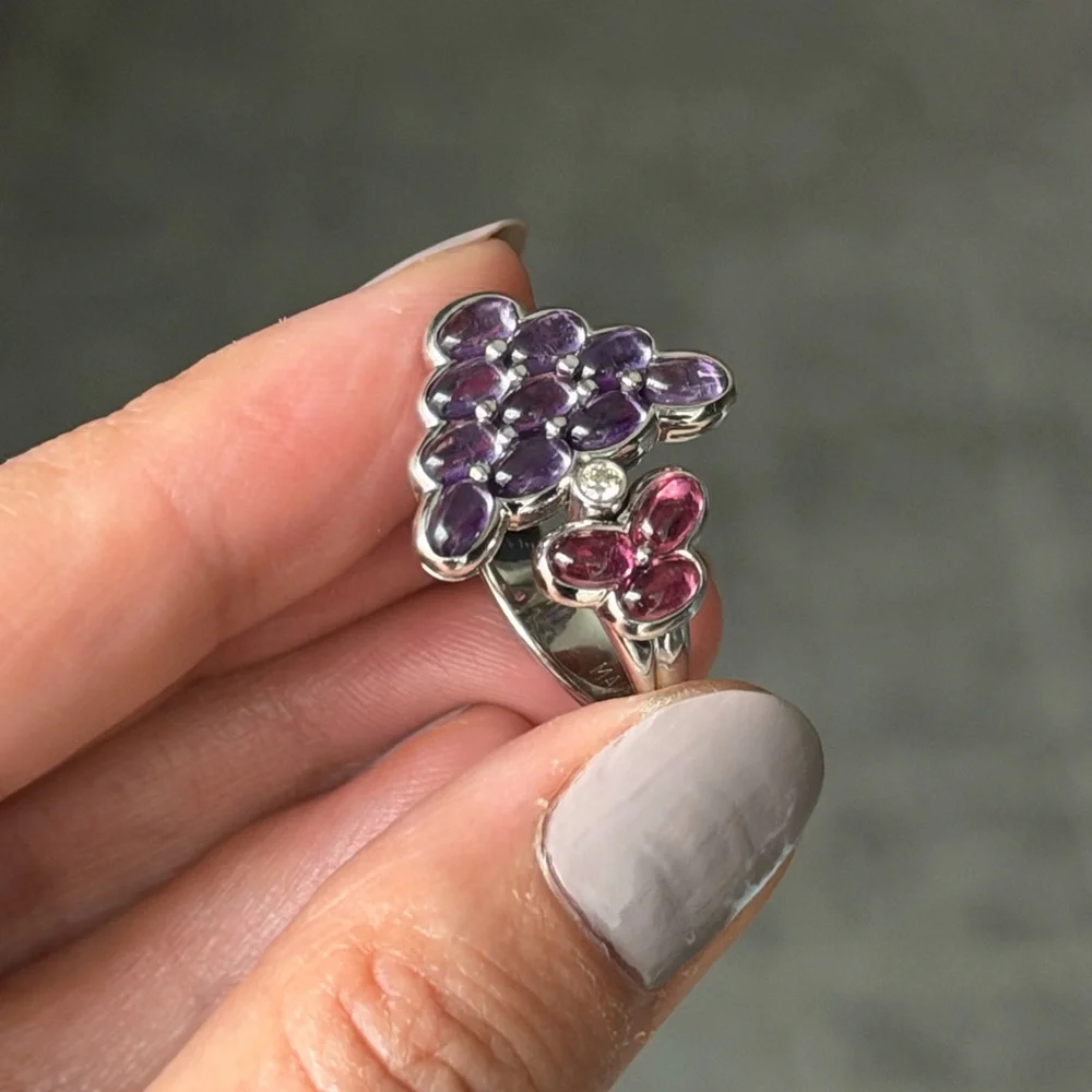 Mauboussin Paris Purple and Pink Amethyst Cluster Ring - Picture 8 of 15